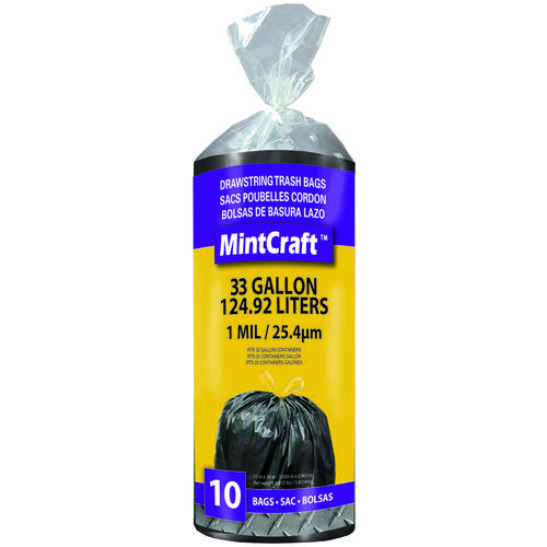 Trash Bag, 33 gal Capacity, Black - pack of 10