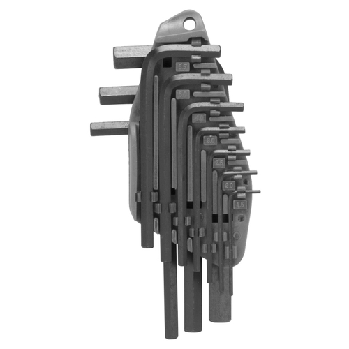 Hex Key Set, 10-Piece, Chrome Vanadium Steel, Black, Specifications: Short Arm, Metric Measurement