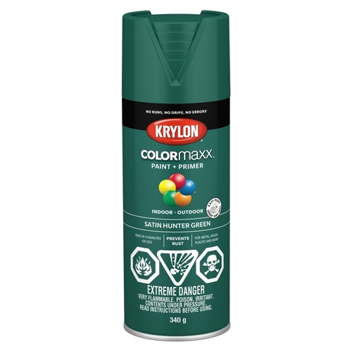 COLORmaxx K05563007 Spray Paint, Satin, Hunter Green, 12 oz, Aerosol Can