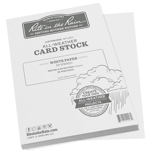 RITE IN THE RAIN HW8511 Card Stock, 11 in L, 8-1/2 in W, White