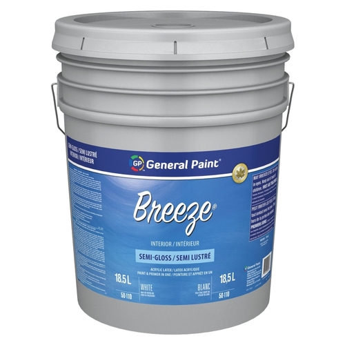 Breeze 50-110-20 Interior Paint, Semi-Gloss, White, 5 gal