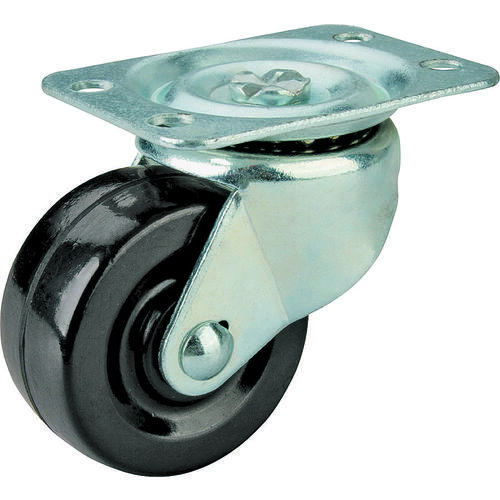 Swivel Caster, 2 in Dia Wheel, 1 in W Wheel, Rubber Wheel, Black, 125 lb, Steel Housing Material