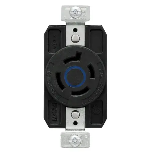 Locking Single Receptacle, 3 -Pole, 250 VAC, 20 A, Back and Side Wiring, NEMA: NEMA L15-20 Black/Blue