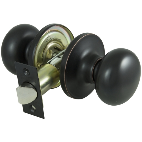 Door Knob, Knob Handle, Metal, Aged Bronze, 2-3/8 to 2-3/4 in Backset, 1-3/8 to 1-3/4 in Thick Door