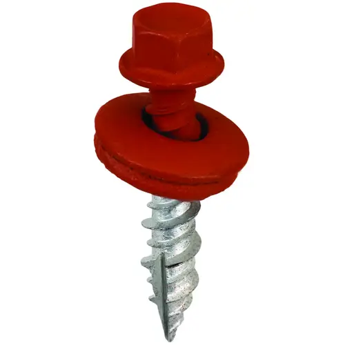 Screw, #9 Thread, High-Low, Twin Lead Thread, Hex Drive, Self-Tapping, Type 17 Point Barn Red