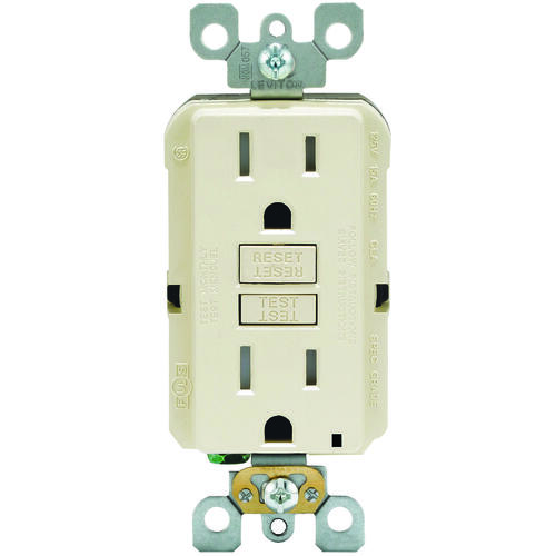 GFCI Duplex Receptacle, 2 -Pole, 15 A, 125 V, Back, Side Wiring, NEMA: 5-15R, Light Almond