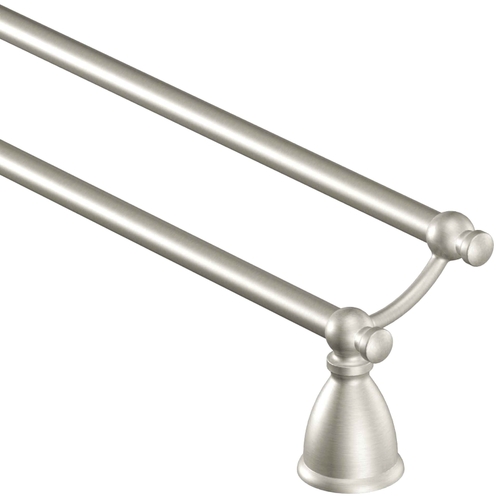 Caldwell Series Double Towel Bar, 24 in L Rod, Aluminum/Zamac, Brushed Nickel, Surface Mounting