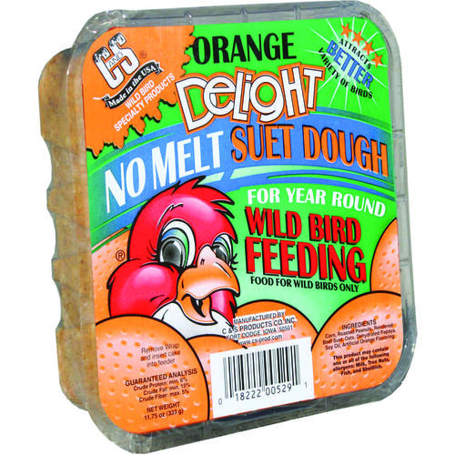 No Melt Suet Dough Delights Bird Suet, Orange Flavor, 11.75 oz - pack of 12