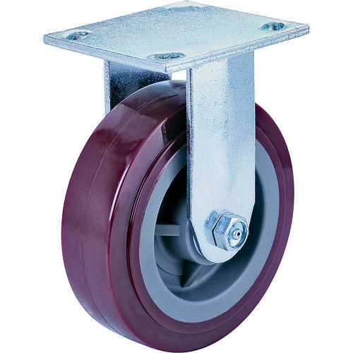 Rigid Caster, 8 in Dia Wheel, 2 in W Wheel, PU Wheel, Red, 750 lb, Steel Housing Material