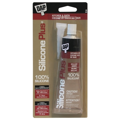 DAP 73382 Silicone Plus Kitchen and Bath Sealant, White, -35 to 140 deg F, 83 mL Tube