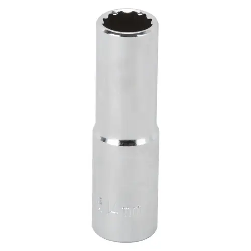 Drive Socket, 14 mm Socket, 1/2 in Drive, 12-Point, Chrome Vanadium Steel, Chrome Silver