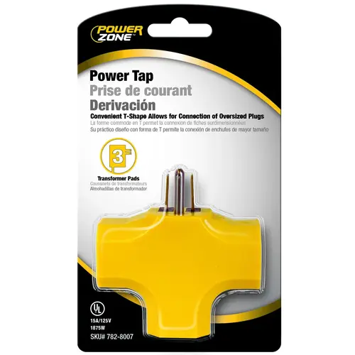 Outlet Tap, 125 V, 3 -Outlet, Yellow