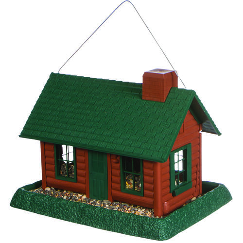 North States 9063M 9063 Hopper Bird Feeder, Log Cabin, 8 lb, Plastic, Green, 11 in H, Hanging/Pole Mounting