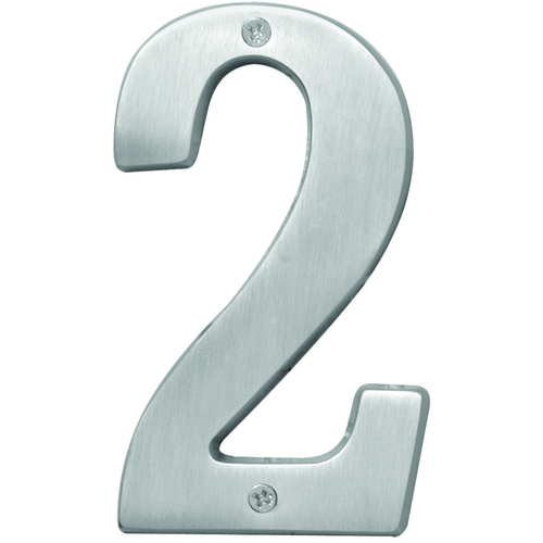 Prestige Series House Number, Character: 2, 5 in H Character, Nickel Character, Solid Brass - pack of 3