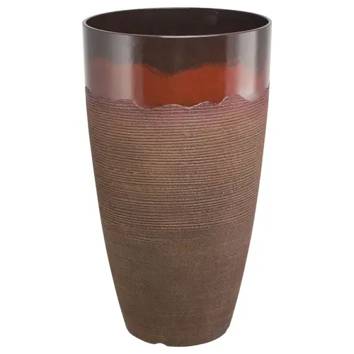 Tall Planter, 12 in Dia, Tall Round, Resin, Red Wave - pack of 4