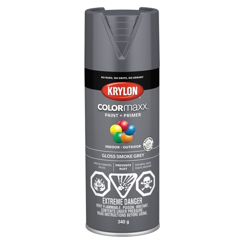 COLORmaxx K05539007 Spray Paint, Gloss, Smoke Gray, 12 oz, Aerosol Can