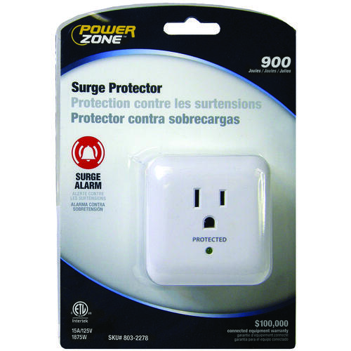 Surge Protector Power Strip, 125 V, 15 A, White