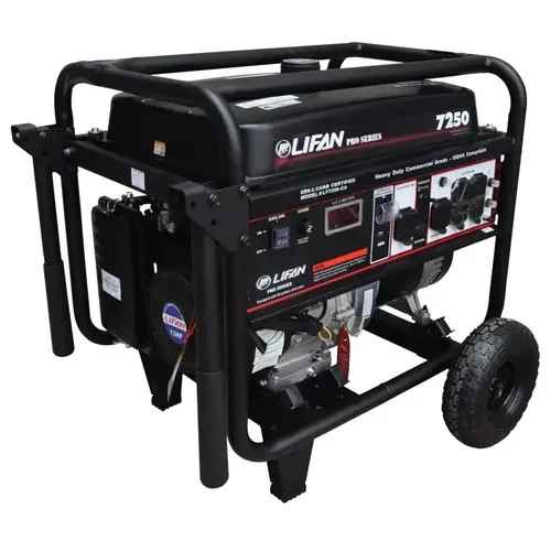 Generator, 50 A, 120/240 V, 7250 W Output, Unleaded Gas, 7.5 gal Tank, 12 hr Run Time, Recoil Start