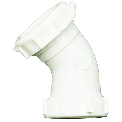 Drain Pipe Elbow, 1-1/2 in, 45 deg Angle, PVC, White