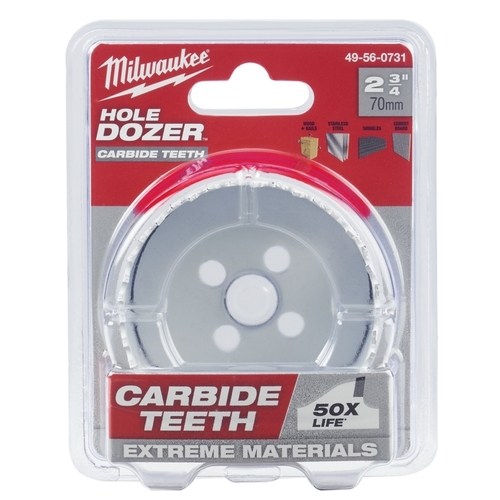 Milwaukee 49-56-0731 Hole Dozer, 2-3/4 in Dia, 1.62 in D Cutting, 4 TPI, Carbide Cutting Edge
