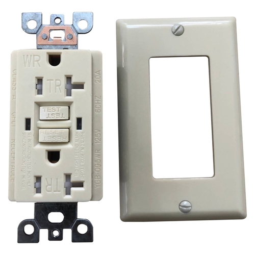 GFCI Wall Receptacle, 20 A, Ivory