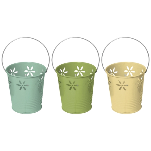 Seasonal Trends Y1279 Flower Bucket Citronella Candle, Cylinder, Assorted, 18 to 20 hr Burn Time Metal Bucket - pack of 3