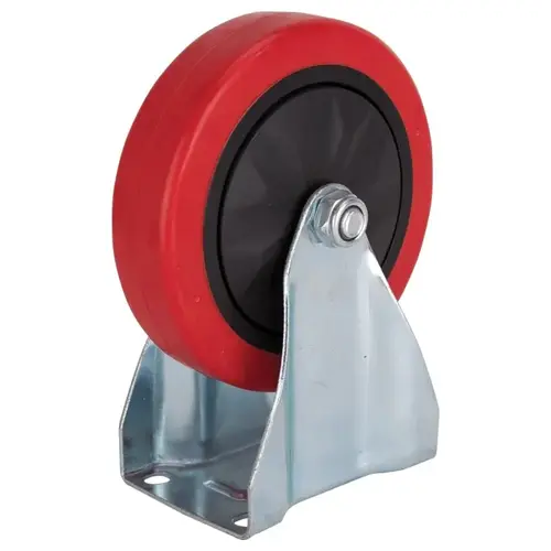 Rigid Caster, 5 in Dia Wheel, 30 mm W Wheel, PU Wheel, Red, 275 lb, Steel Housing Material