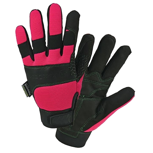All-Purpose Winter Gloves, Women's, L, Hook and Loop Cuff, Foam/Spandex, Black/Pink