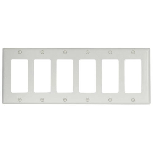 Wallplate, 4-1/2 in L, 11.813 in W, 6 -Gang, Thermoset, White - pack of 25