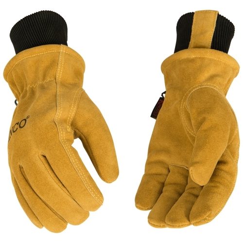 Driver Gloves, Men's, XL, Keystone Thumb, Knit Wrist Cuff, Cowhide Leather, Gold Pair