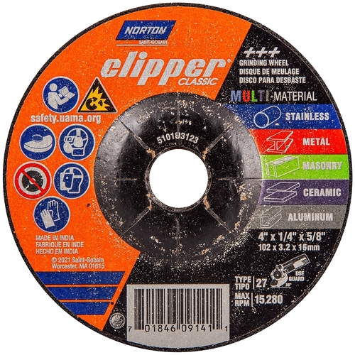 Clipper Classic AC AO/SC Series Grinding Wheel, 4 in Dia, 1/4 in Thick, 5/8 in Arbor