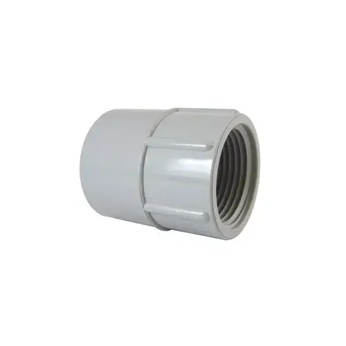 Conduit Adapter, 1-1/4 in Female, 2.1 in L, PVC, Gray