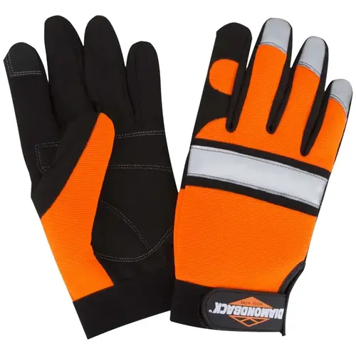 Touchscreen Hi Visibility Mechanics Gloves, L 55% Synthetic leather 30% Spandex 10% Reflective Fabric 5% Elastic Band Pair Orange with Black