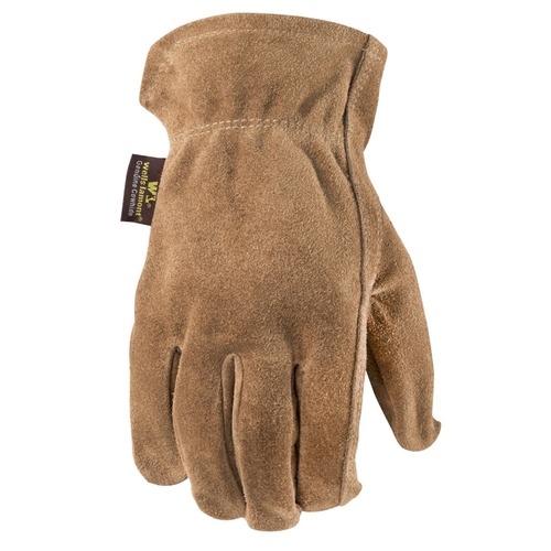 Work Gloves, Men's, M, Keystone Thumb, Cowhide Leather, Brown/Tan