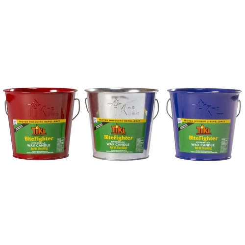 Wax Bucket Candle, Blue/Red/Silver, Citronella, 35 hr Burn Time, 17 oz
