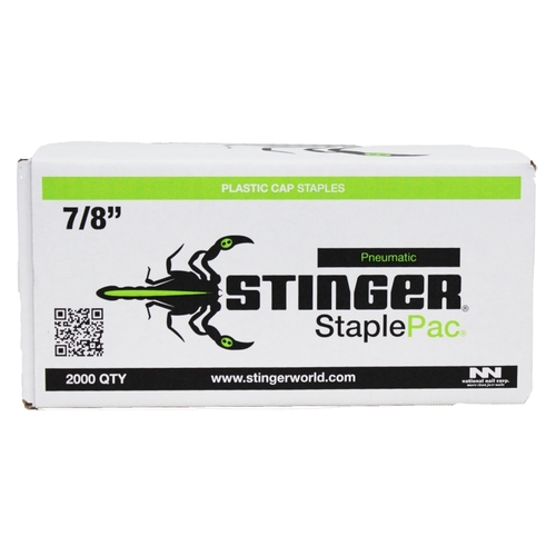 Stinger 136044 Cap Staple, 7/16 in W Crown, 7/8 in L Leg, 18 Gauge, Carbon Steel, Electro-Galvanized - pack of 2000