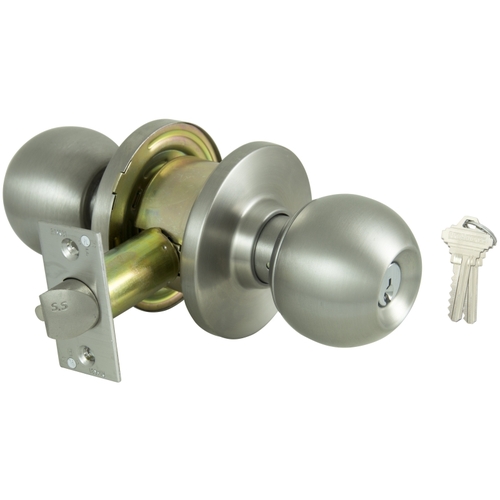 Entry Knob Lockset, 2-3/4 in, Stainless Steel