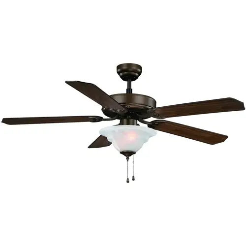 Ceiling Fan, 5-Blade, Oak/Walnut Blade, 52 in Sweep, MDF Blade, 3-Speed, With Lights: Yes