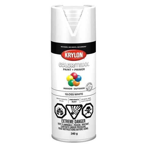 COLORmaxx K05545007 Spray Paint, Gloss, White, 12 oz, Aerosol Can