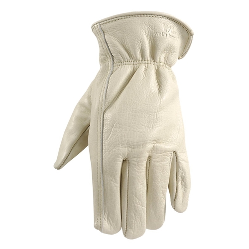 Wells Lamont 1130M Work Gloves, Men's, M, 8 to 8-1/2 in L, Keystone Thumb, Elastic Cuff, Cowhide Leather, White Pair