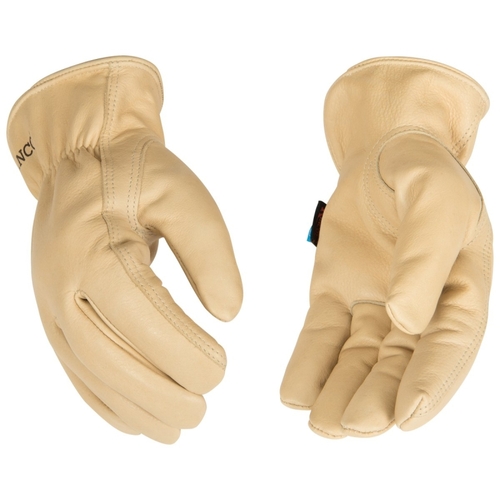 Driver Gloves, Men's, L, Keystone Thumb, Easy-On Cuff, Cowhide Leather, Tan Pair