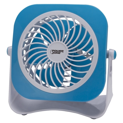 PowerZone QT-U403B-XCP4 Tabletop Fan, 5 VDC, 4 in Dia Blade, 5-Blade, 2-Speed, 48 in L Cord, White/Blue OR White/Red - pack of 4