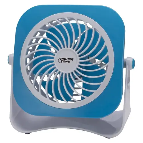 PowerZone QT-U403B-XCP4 Tabletop Fan, 5 VDC, 4 in Dia Blade, 5-Blade, 2-Speed, 48 in L Cord, White/Blue OR White/Red - pack of 4