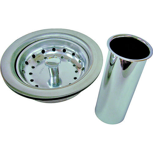 Sink Strainer, 4.4 in Dia, Chrome, For: Sink