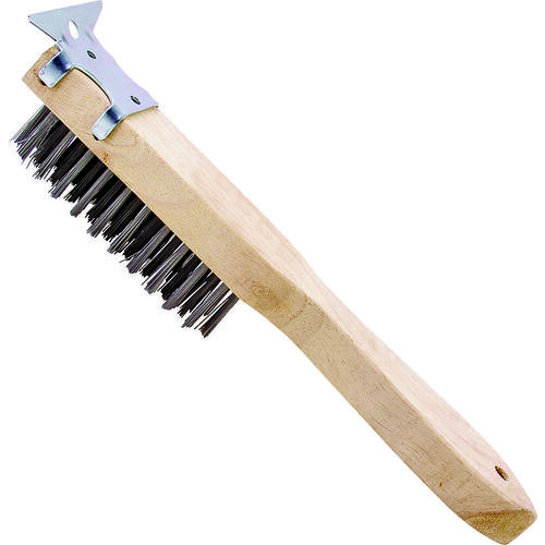 Wire Brush with Scraper, 2-7/8 in L Trim, Metallic Bristle, 1 in W Brush, 11-1/2 in OAL