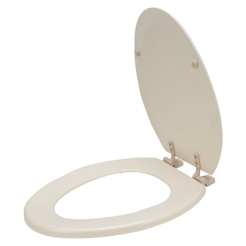 Toilet Seat, Elongated, MDF Molded Fiberboard, Bone, Plastic Hinge