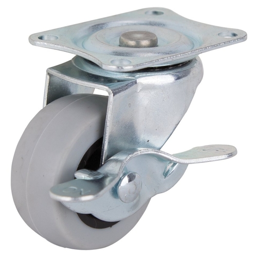 Swivel Caster with Brake, 2 in Dia Wheel, 23 mm W Wheel, Thermoplastic Rubber Wheel, Gray, 105 lb