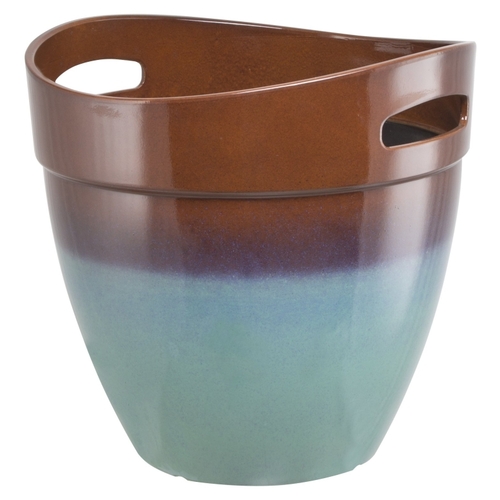 Planter, 14.8 in Dia, Round, Resin, Teal