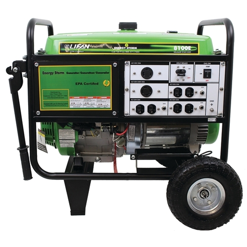 LIFAN ES8100E ES8100-E Portable Generator, 62.2 A, 120 VAC, 12 VDC, 8100 W Output, Octane Gas, 6.5 gal Tank, 8 hr Run Time