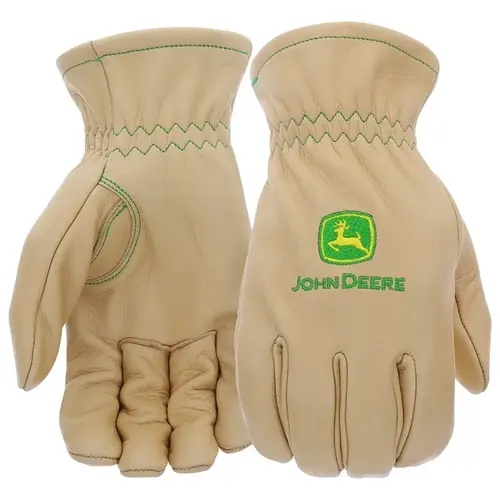 John Deere JD84013-L Work Gloves, Men's, L, Shirred Elastic Cuff, Cowhide Leather Pair